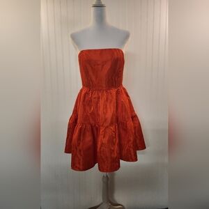 NEW Forever 21 Women's Orange Satin Textured Strapless Tier Mini Dress Size L